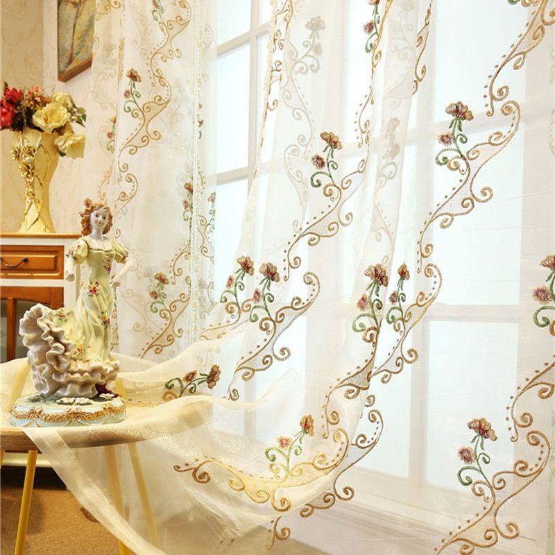 Винтажная цветочная вышитая бисером шторная панель - прозрачная, идеально подходит для гостиной, спальни, кухни или балкона, декор спальни