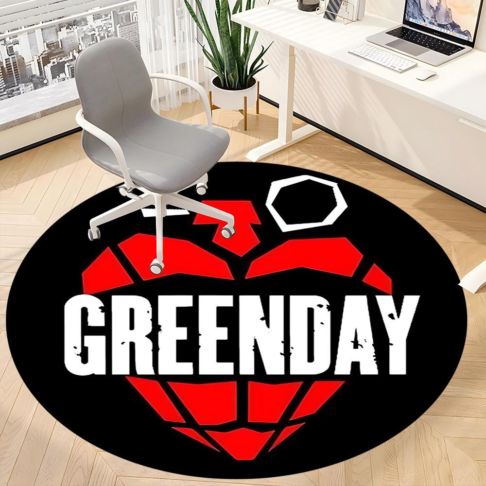 1 шт. Круглый коврик с логотипом группы Greenday для офиса - Идеально подходит для декора офиса или кабинета, Можно стирать в машине, Нескользящая основа, Декоративный коврик для пола