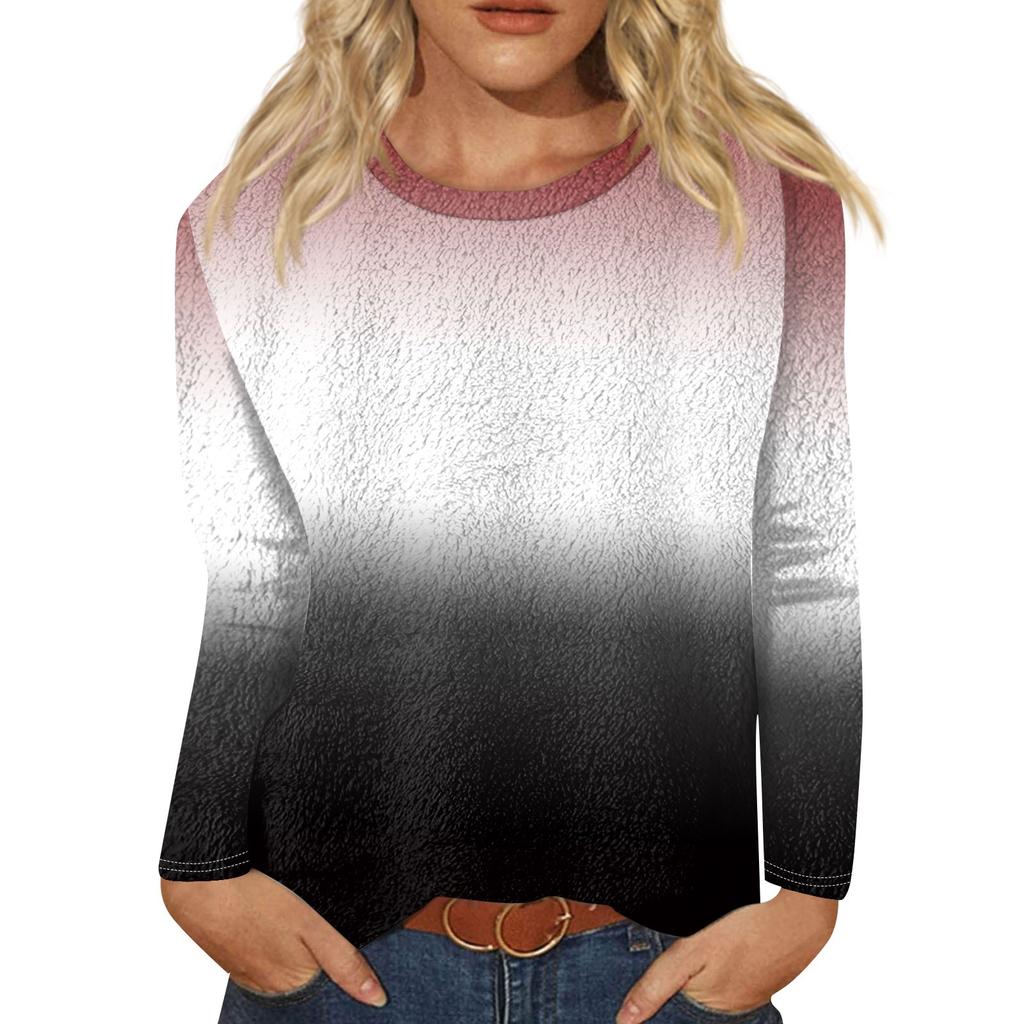 Женская модная повседневная футболка с длинными рукавами и круглым вырезом с градиентным цветом