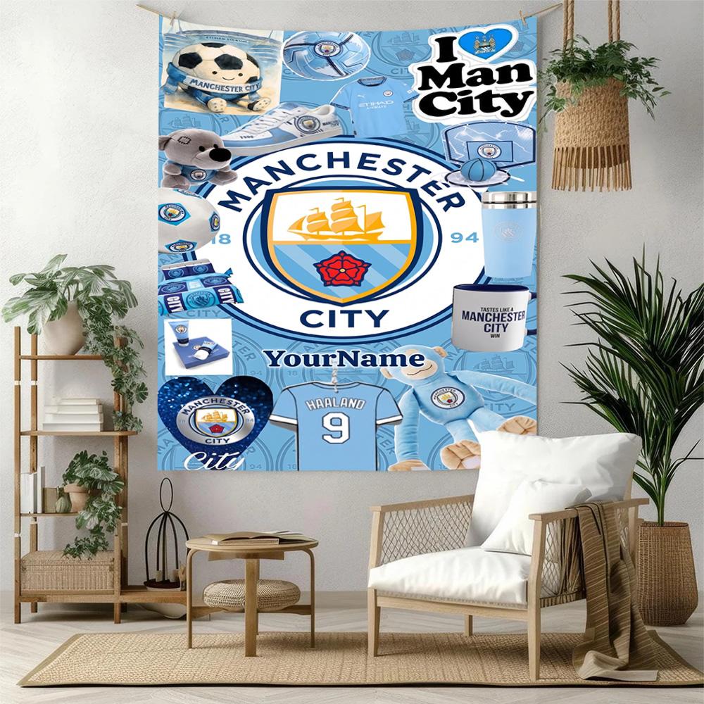Manchester City Custom Your Name Wall Decor Tapestry Art For Pet Memorial Birthdaywedding Party Backdrop Family Gift