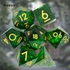 7 шт. зеленый золотой номер с острыми краями, смоляные кубики, многогранные кубики, подходящие для ролевых ролевых игр, настольная игра