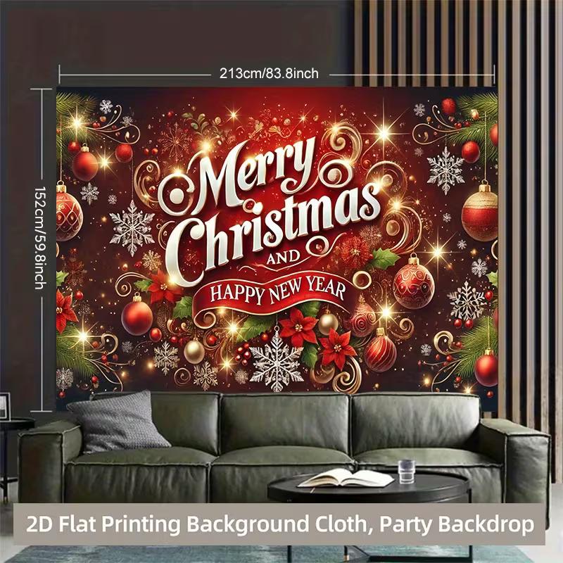 2D Flat Red Gold Christmas Ornament Backdrop for Winter Party Decoration