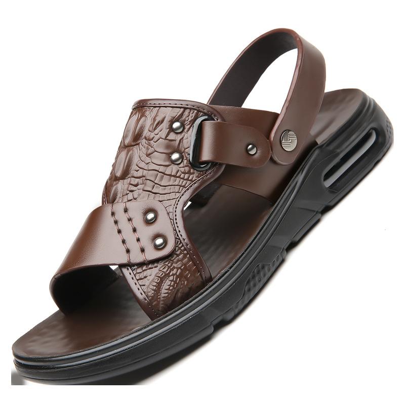 Summer New Cowhide Casual Beach Shoes Platform Non-slip Cool Slippers Sandals Men's Wholesale