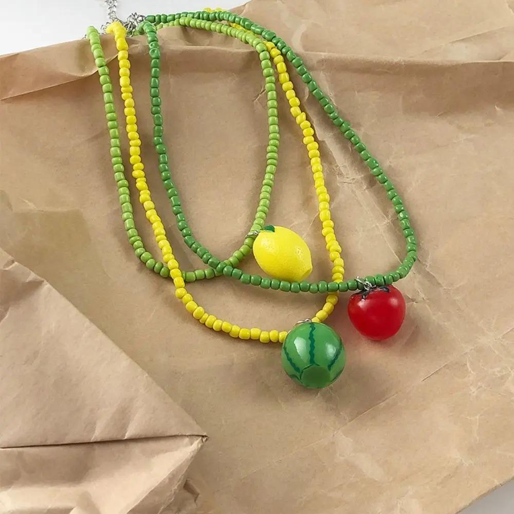 Apple Strawberry Lemon Bead Necklace Fresh Fruit Party Choker Fruits Pendant Necklace Women Girls