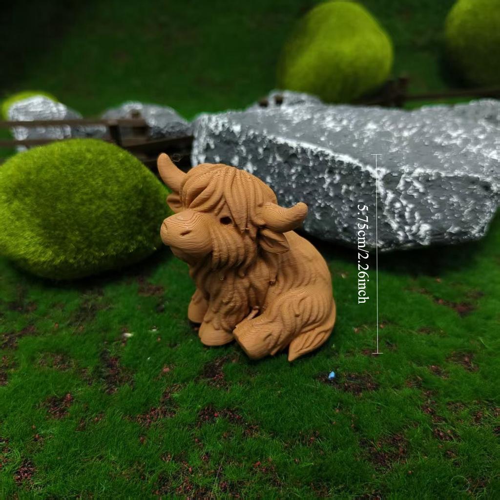 3D-печатная мини-фигурка шотландской коровы, настольный микро-ландшафт, автомобильный, бонсай-декор, домашний офис, настольное животное-украшение, подарок