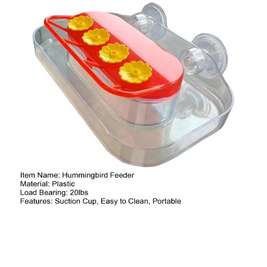Window Hummingbird Feeder Plastic Birds Feeding Tray with 4 Feeding Ports Strong Suction Cup Hummingbird Feeder for Outdoors