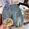 Boys Lamb Fleece Jeans Autumn Winter Collection Children's Plush Thick Pants Baby One Piece Plush Warm Pants