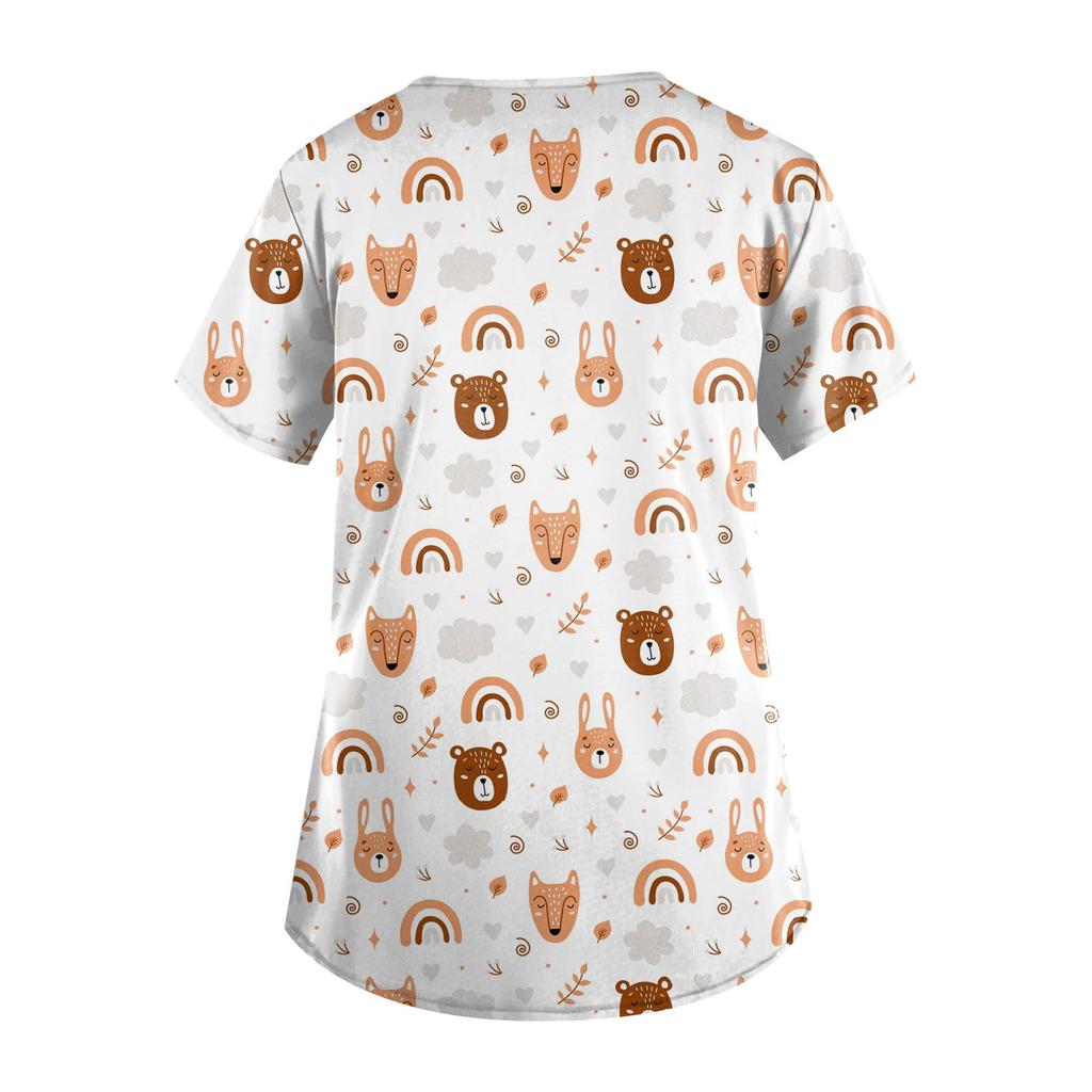 Женский топ с карманами и карманами с короткими рукавами и V-образным вырезом