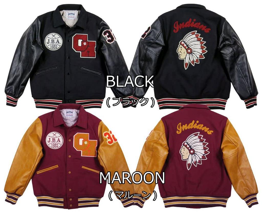 Jf891 Вышивка Сагара INDIANS Искусственная кожа PU x Шерсть Мелтон Куртка-стадион 51191 L БОРДОВЫЙ [Хьюстон] Мужская (Бордовый)