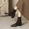 Осень и зима замшевые женские ботинки большого размера на среднем каблуке с острым носком однотонные кожаные ботинки корейская версия квадратный каблук удобные новые