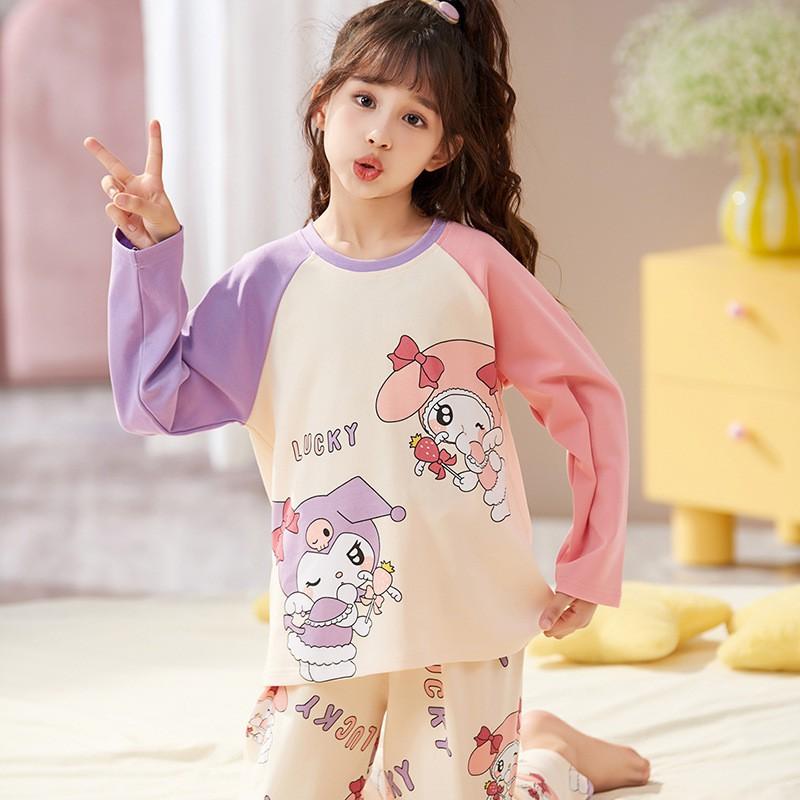 Girls Cotton Pajama Set Cartoon Print Lightweight Sleepwear Home Outfit Kids Ages 8