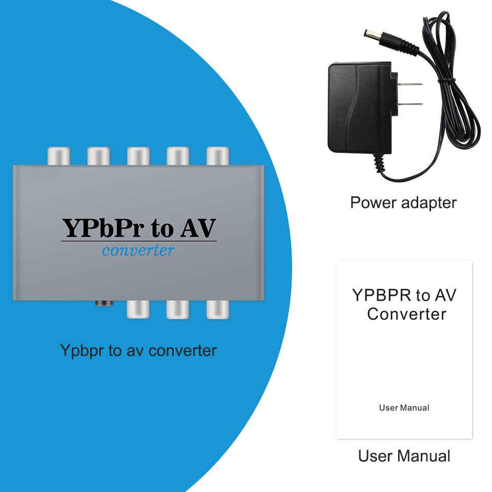 YPBPR to AV Converter ,5 RCA component YPbPr/RGB+R/L to Component Video Video Audio Converter Adapter ,Support 720P/ 1080P TV