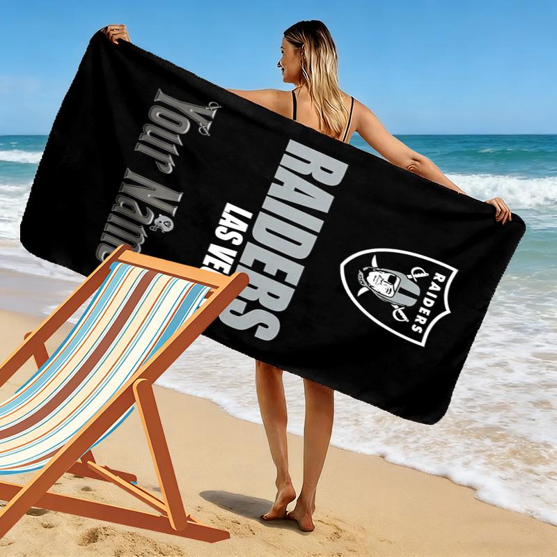 Name Custom Las Vegas Raiders Print Beach Towel, Large Soft Quick Dry Towel for Beach Camping Swimming