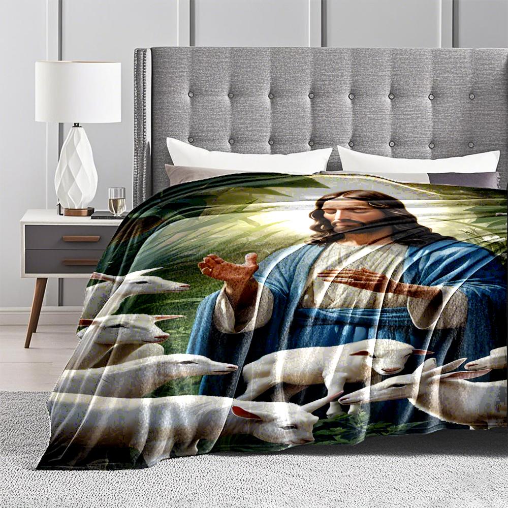Peaceful Shepherd with LambsFlannel blanket for bedroom, living room, sofa, and nap