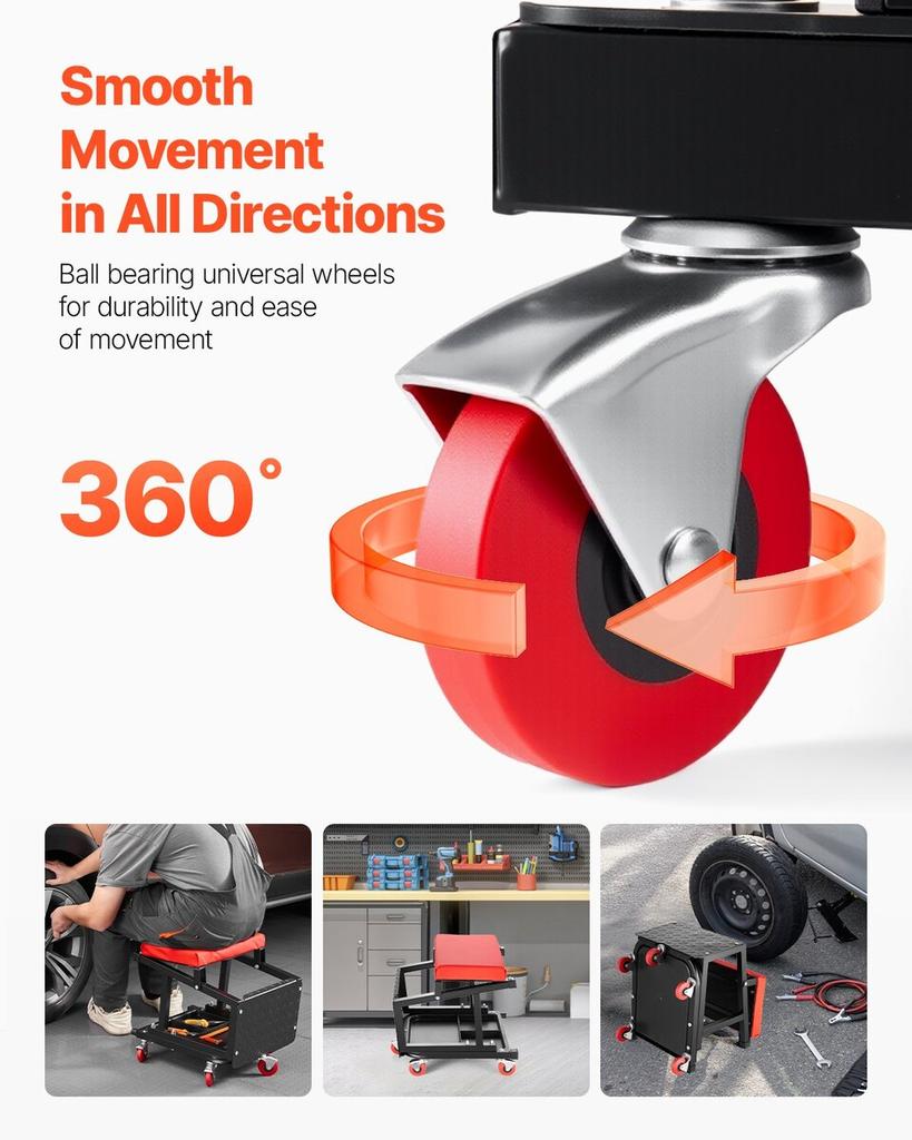 Mechanic Stool Rolling Work Seat 300 lbs Load Seat/Step Stool with Wheels