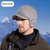 Зимняя флисовая бейсболка с защитой ушей, мужская вязаная шерстяная шапка-пуловер для улицы, теплая для холодной погоды