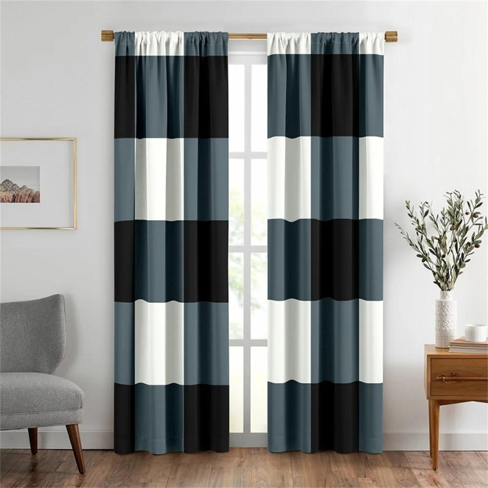 2 шт. абстрактные геометрические полосы прямоугольники красные черные современные светофильтрующие шторы для гостиной спальни оконная драпировка декор