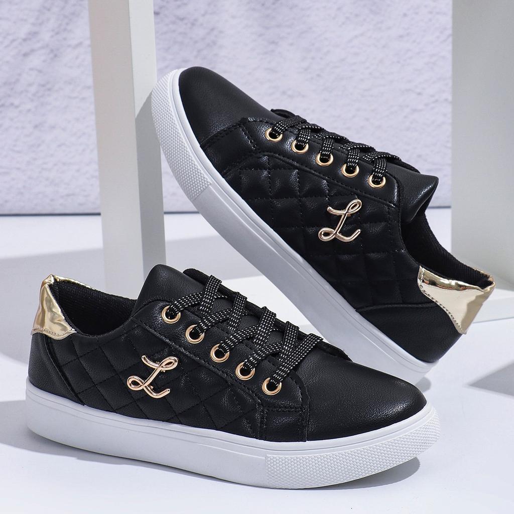 Women's Sneakers Fashion Golden Shoelaces Flat Woman Soft Sole Casual Walking Vulcanized Shoes Women Sneakers Zapatos De Mujer
