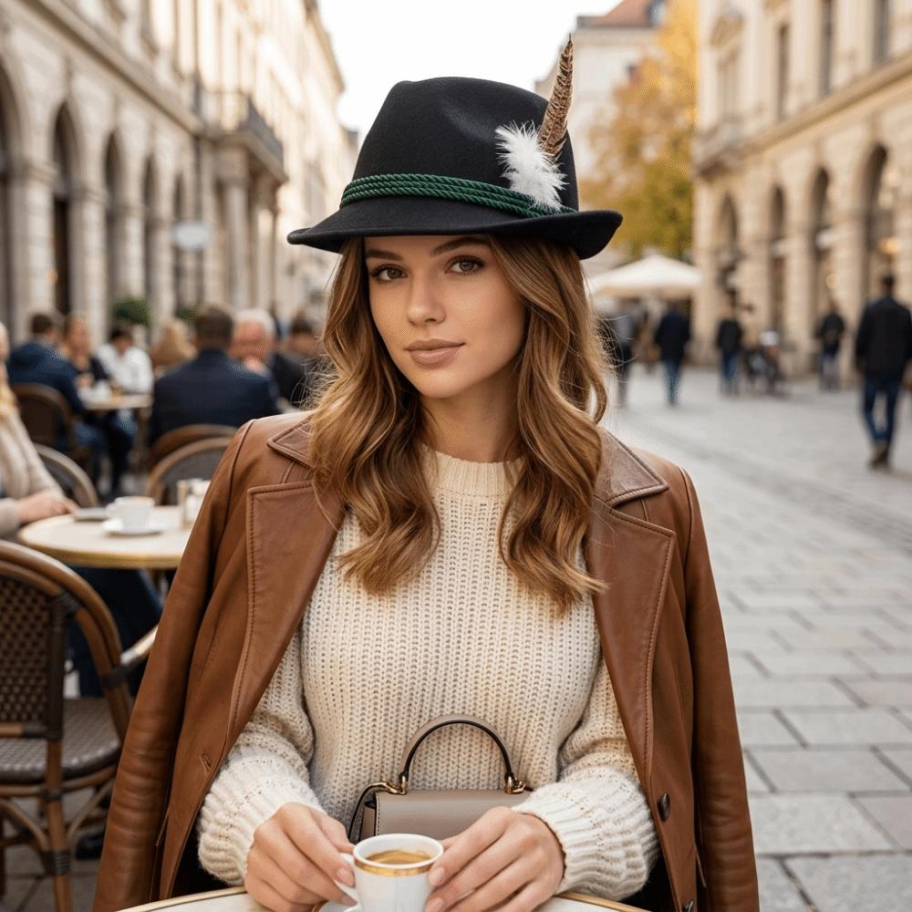 Decorative Side Cord Bavarian Feather Hat Structured Brim Jazz Cap Oktoberfest Hat Men Women