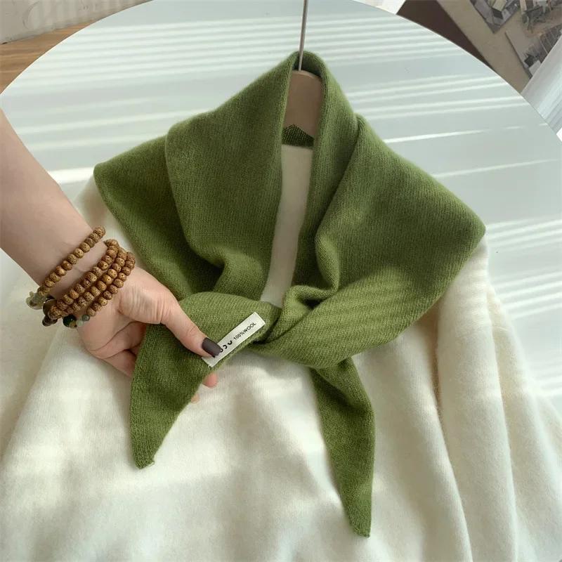 British Korean Style Niche Wool Knitted Triangular Scarf Women Headscarf Knitted Scarf Multi-functional Warm Knitted Scarf