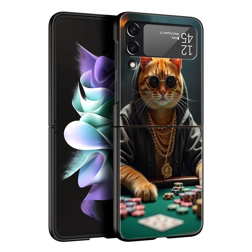 Жесткий ПК чехол для телефона Samsung Galaxy Z Flip 7 6 5 4 Черная крышка для Galaxy Z Flip 3 Складной противоударный Денежный кот Fundas Capas