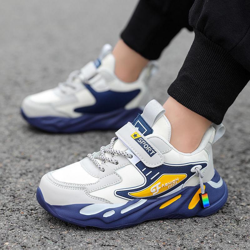 Обувь для мальчиков, спортивная обувь, осенние школьные кроссовки для бега, детская сетчатая кожаная повседневная обувь для среднего и старшего возраста, нескользящая и износостойкая