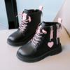 Kids Princess Boots All Match Soft Girls Short Leather Boots with Love Children Fashion Boots Side Zipper 2024 Autumn Winter New
