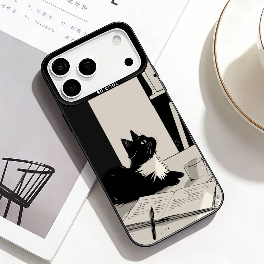 Милые Кошачьи Арт-Принты Чехол для Телефона Для iPhone17,16,15,14,13,12,Pro Max Черный Цветной Чехол для Телефона