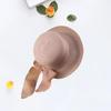 Ribbon Bowknot Decor Straw Hat Round Dome Solid Color Folding Women Big Brim Sunscreen Travel Hat Fashion Accessories