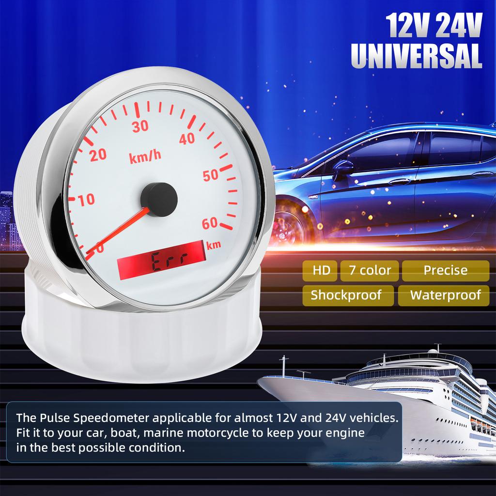 7 цветов подсветки IP67 водонепроницаемый 85 мм спидометр для 12 В 24 В лодки автомобиля грузовика измеритель скорости импульсный тахометр 0-60 км/ч
