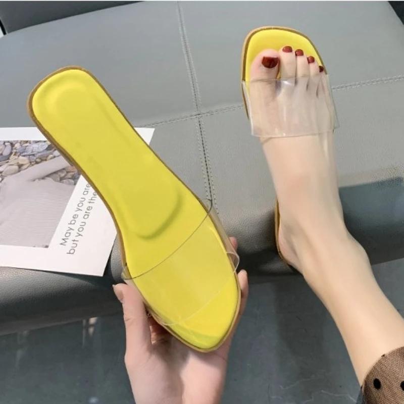 Fashion New Slippers for Women Outer Wear Summer New Fashion Solid Color Casual Flat-bottom Lazy Sandals Flip Flop Shoes Transparent