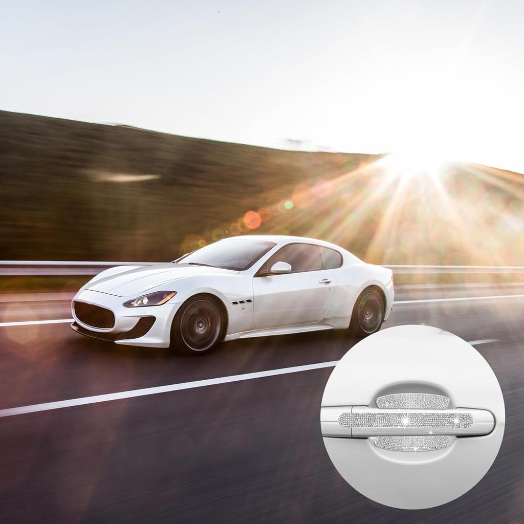 Crystal Car Door Handle Scratches Protector - 10PCS Silver Rhinestone Stickers - Bling Auto Accessories For Women