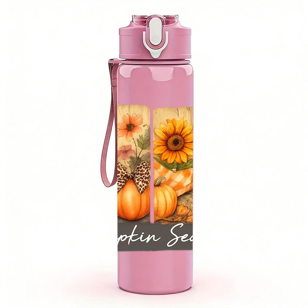 1PC Pumpkin Season Sunflower Art 750ml Color Plastic Sports Water Bottle Leakproof Flip Straw Lid Suitable for Sports Office Home Use