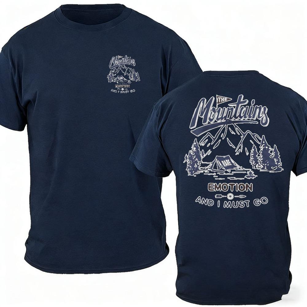 Funny The Mountains and I Must Go Double Sided TShirt Vintage Mountain Camping Pine Tree Graphic Tee Outdoor Hiker Cotton Shirt