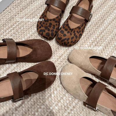 Осень 2025 Ретро Корейские Мэри Джейн из овчины с леопардовым принтом, скрытым каблуком и мягкой подошвой