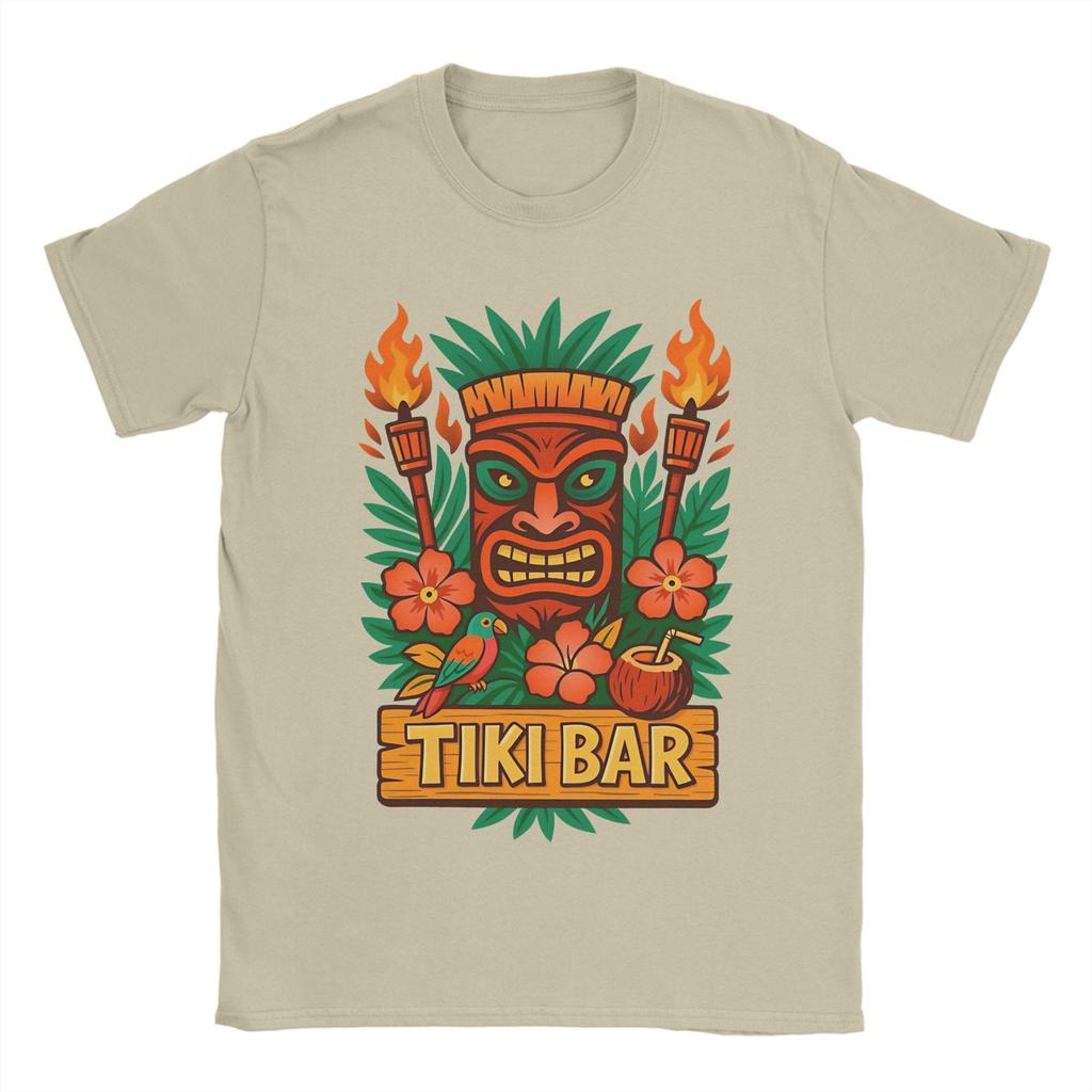 Retro Tiki Mask Tropical Fire Vibes Unisexs T Shirt Creative Tees Short Sleeve Crewneck TShirts Cotton Printed Clothing
