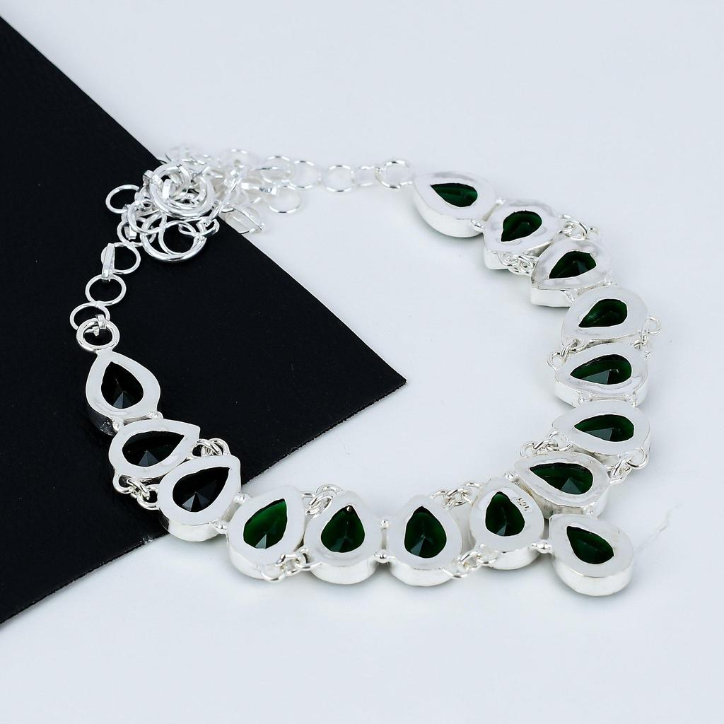 Green Tourmaline Silver Necklace, Green Color Necklace, Gemstone Necklace, 925 Sterling Silver Jewelry, Crystal Dainty Necklace For Gifts