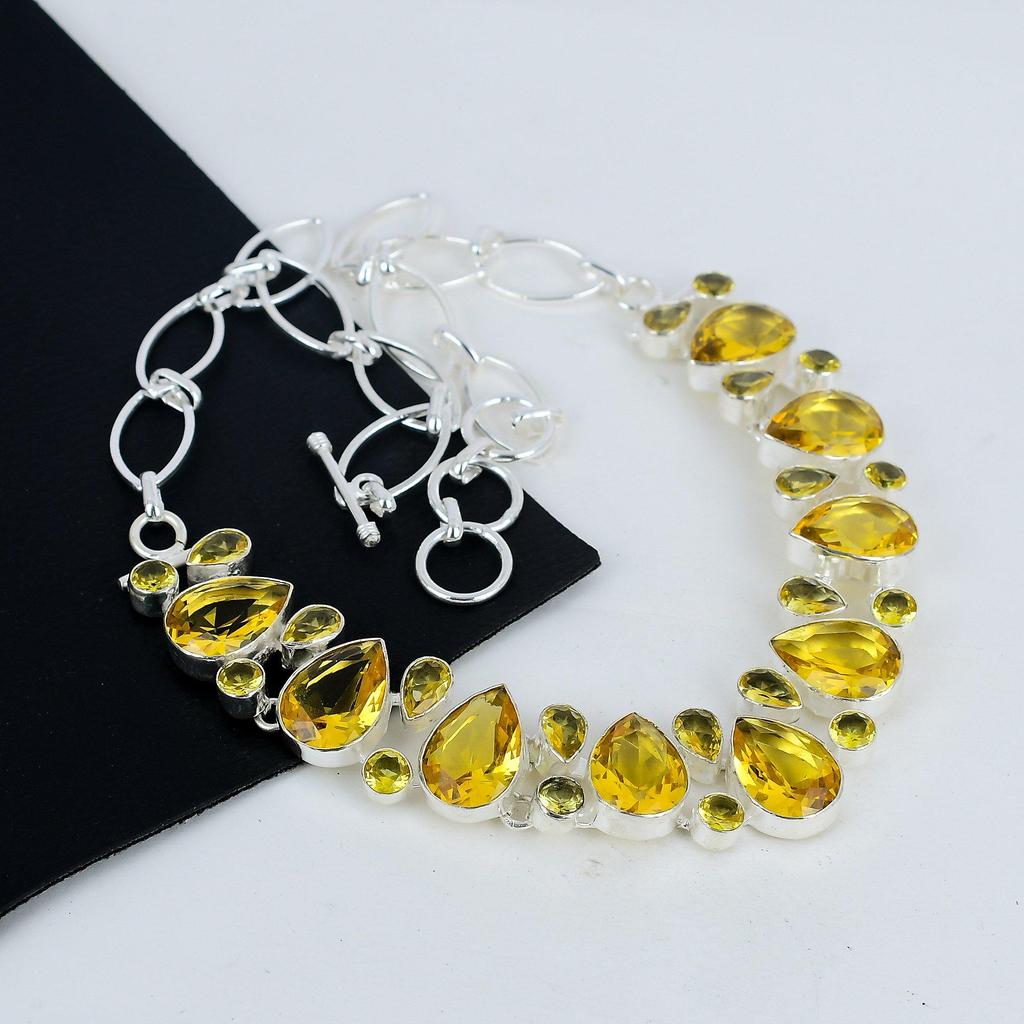Amazing Citrine Gemstone Handmade 925 Sterling Silver Necklace, Citrine Silver Necklace For Wife, Unisex Necklace, Christmas Day Gift