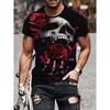 Short Sleeve Plus Size Summer Tee Men Outfit Red Rose Skull Head 3d Print T Shirts Mens Casual Sportwear T Shirt Male