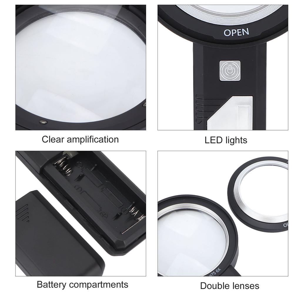 Ручная лупа 6X/15X для чтения, с подсветкой и 6 светодиодными лампами для пожилых людей