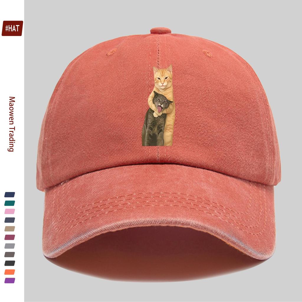 pc MenS and WomenS Cat Lover Baseball Cap with Cat Hugging Design Easy Sun Hat Truck Driver Decorative Cap with Adjustabl