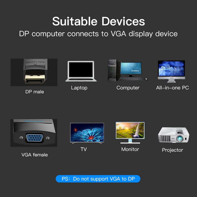 Адаптер Vention Displayport to VGA 1080P Display Port Male to VGA Female Converter для проектора HDTV монитора DP to VGA адаптер