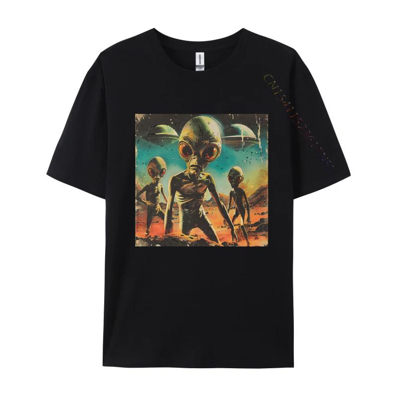Vintage Alien Tshirt Men Tshirts Printed Cotton Tops Simple Style Casual Clothes Mens Shirts Graphic Tee