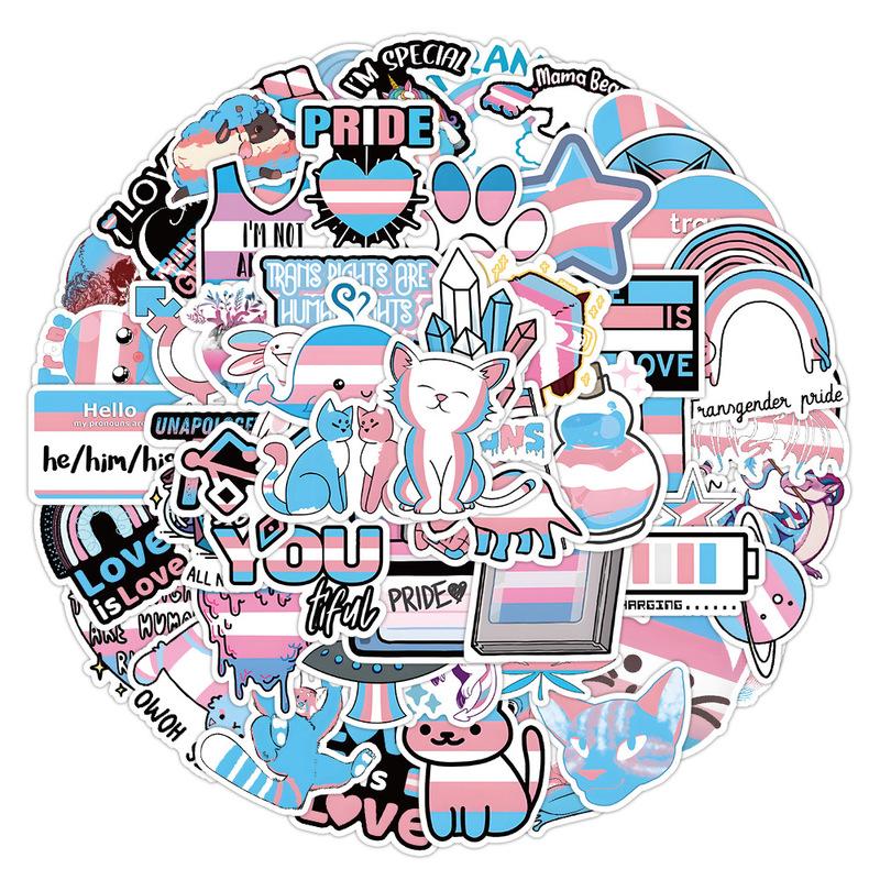 60pcs Cute LGBT Transgender Pride Stickers Car Notebook Laptop Skateboard Guitar Fridge Cartoon DIY Vinyl Decal Sticker
