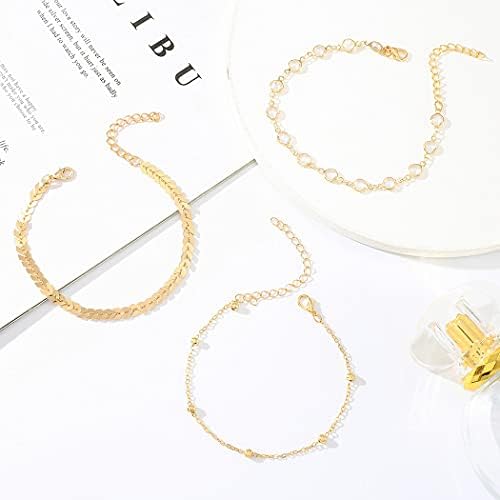 Ushiny Boho Anklet for Women 3 Pcs Rhinestone Foot Chain Summer Beach Jewelry