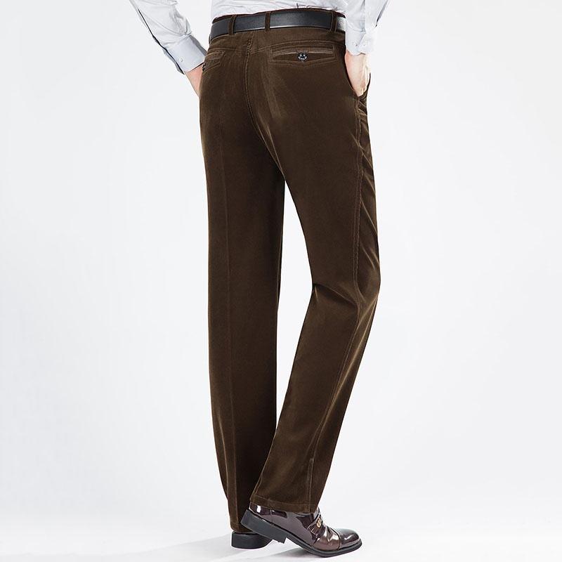 Мужские вельветовые брюки, эластичные прямые брюки, повседневные свободные брюки с высокой талией в стиле ретро, ​​деловые деловые костюмы