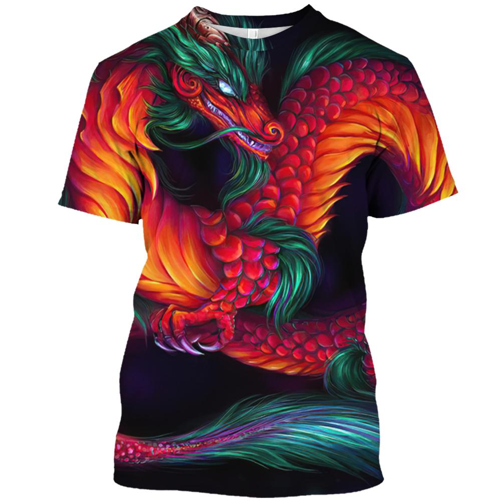 Vintage Men's T-Shirt 3D Print Dragon Pattern T Shirt Casual Short-Sleeved Top Summer Breathable Fitness Apparel Men Clothing
