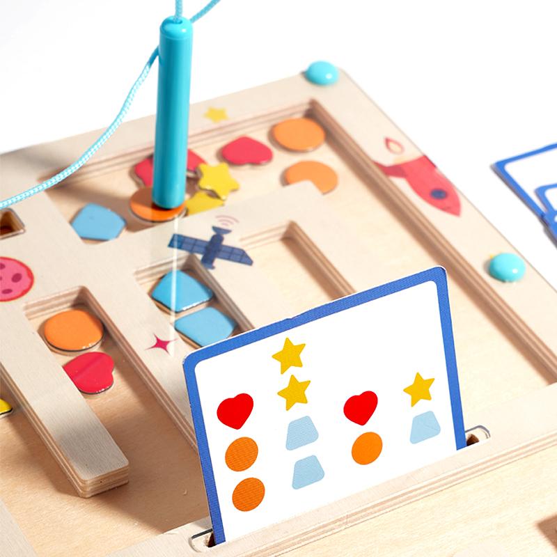 Деревянный Цвет Форма Магнитный Лабиринт Магнитная Сортировка Дорожная Доска Монтессори Игрушка-Пазл Обучающая для Возраста 3+ Мелкая Моторика