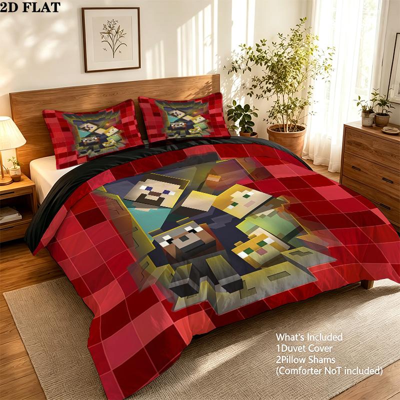 Minecraft Pattern Bedding Quilt Set Home Decoration Gift (1 * duvet cover + 2 * pillowcase without core)