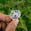 Natural Larimar 925 Silver Multi Stone Flower Mother Promise Throat Chakra Ring